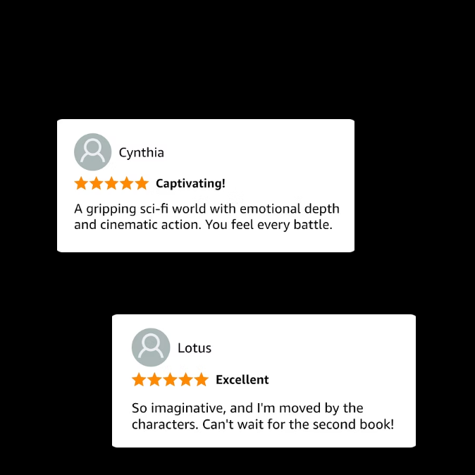 Five-star reader reviews: Captivating! and Excellent