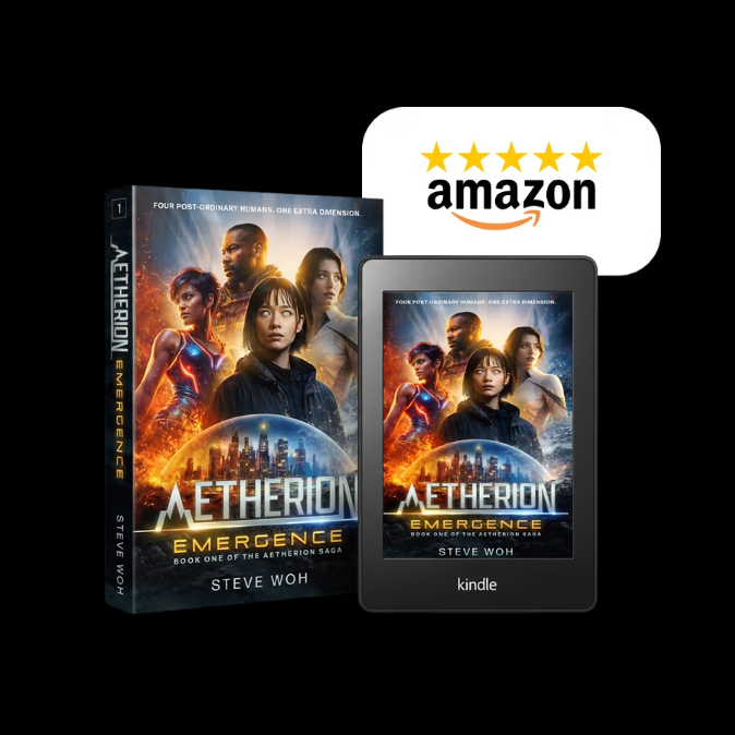 Aetherion: Emergence by Steve Woh in paperback and Kindle editions with a five-star Amazon rating
